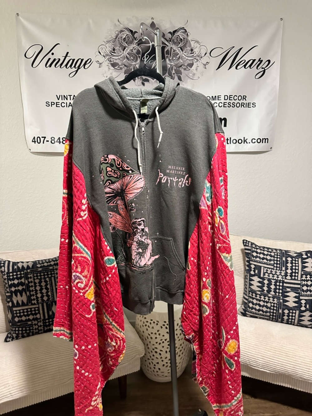 Over 50% OFF!! Rare Melanie Martinez 'Cry Baby' Hoodie w/Kantha Sleeves OOAK